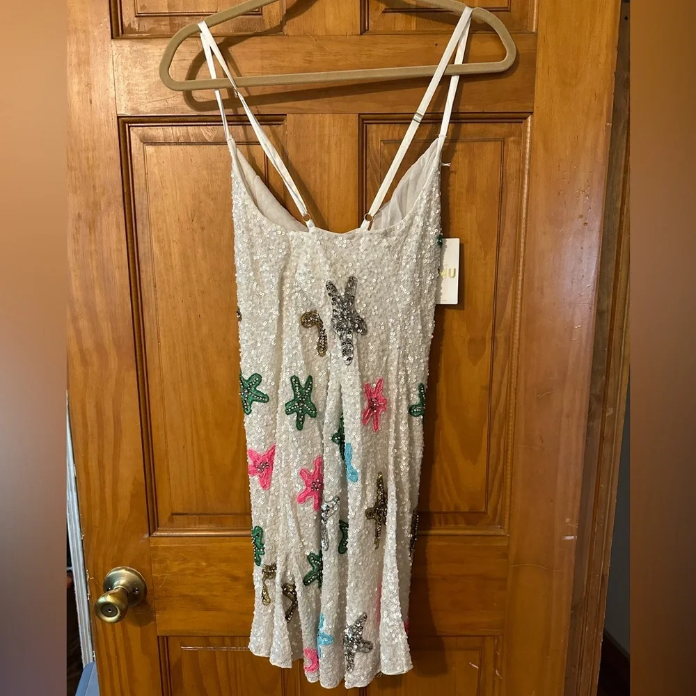 NWT Show Me Your MuMu White Sequin Multi-Color Star Spaghetti Strap Slip Dress - Picture 2 of 16